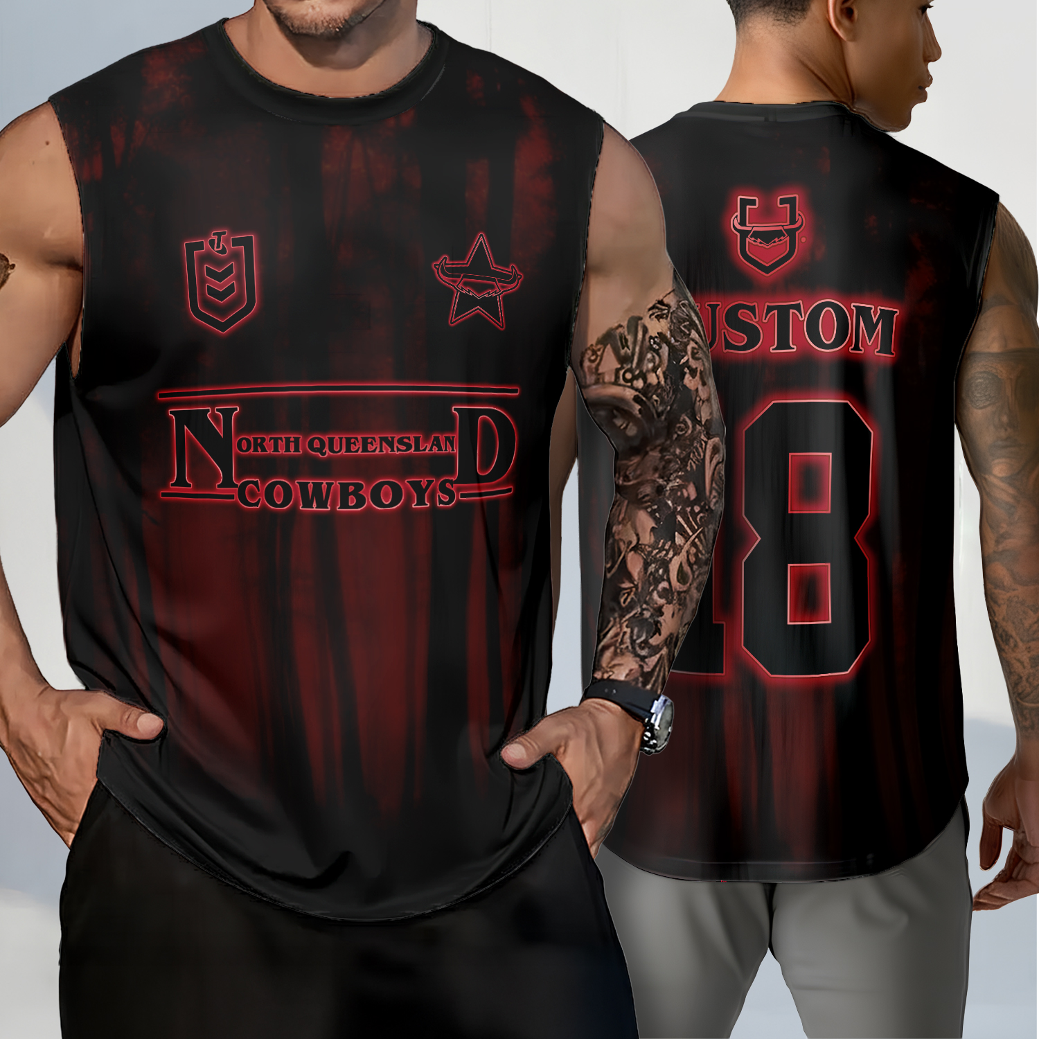 Auspiritmerch North Queensland Cowboys x Stranger Things Personalized Tank Top Gift For Fans