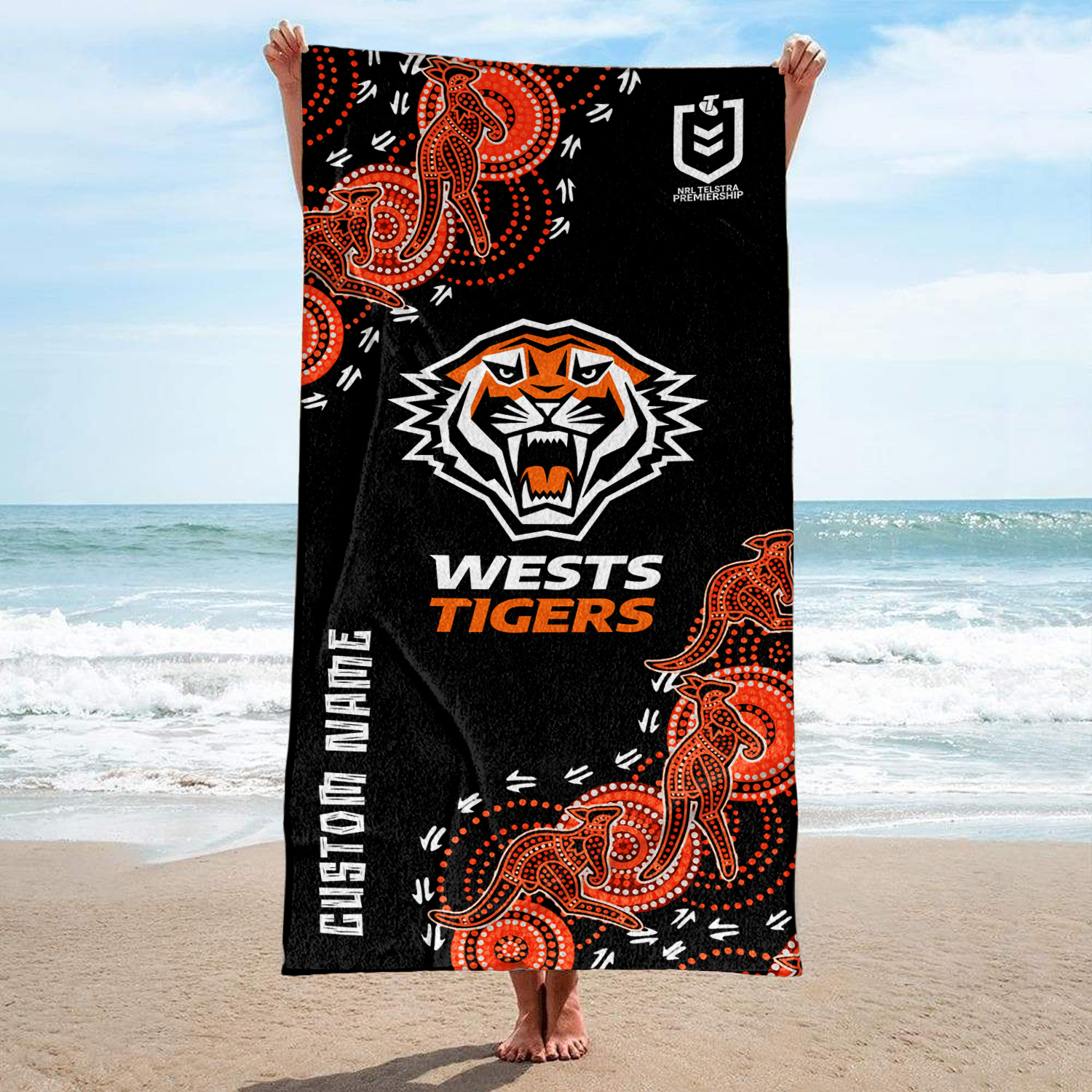 Auspiritmerch Wests Tigers Personalized Pool Travel Beach and Bath Towels for Kids and Adult