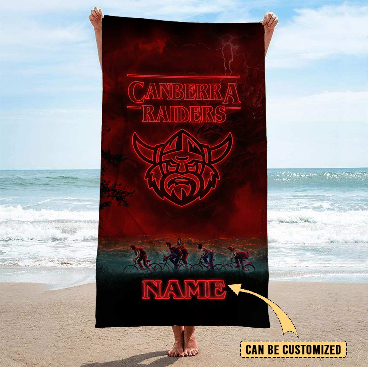 Auspiritmerch Canberra Raiders x Stranger Things Personalized Pool Travel Beach and Bath Towels for Kids and Adult