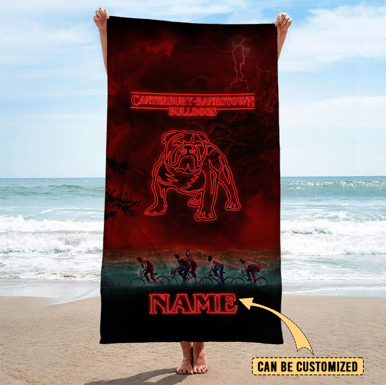 Auspiritmerch Canterbury-Bankstown Bulldogs x Stranger Things Personalized Pool Travel Beach and Bath Towels for Kids and Adult