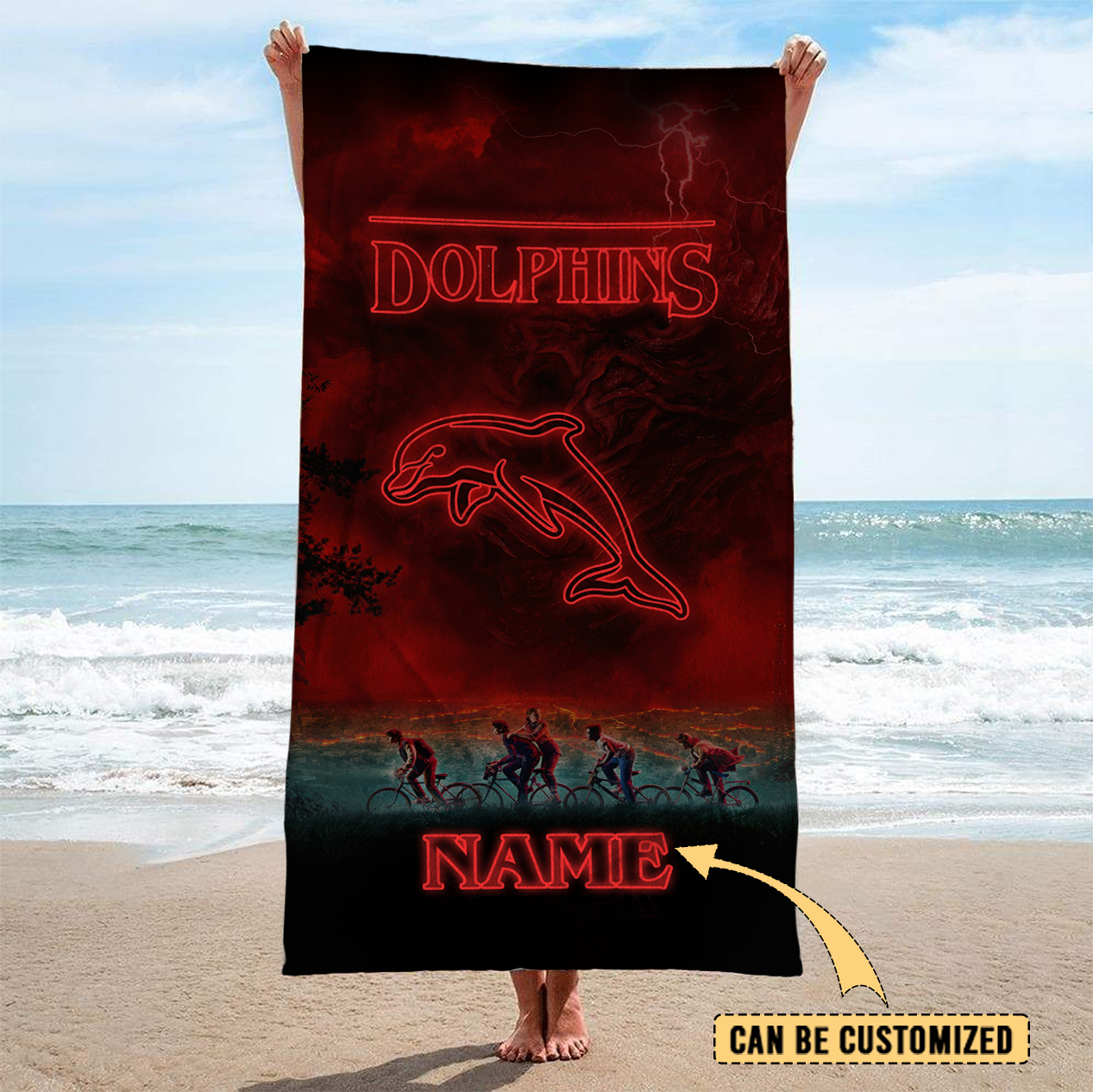 Auspiritmerch Dolphins x Stranger Things Personalized Pool Travel Beach and Bath Towels for Kids and Adult