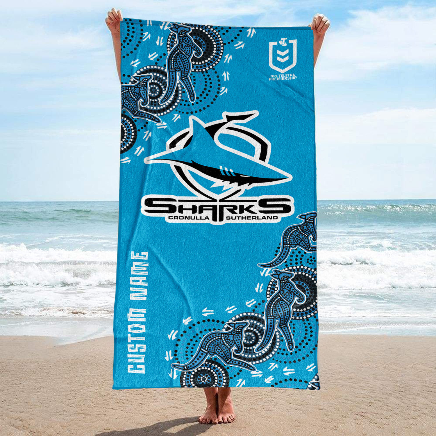 Auspiritmerch Cronulla-Sutherland Sharks Personalized Pool Travel Beach and Bath Towels for Kids and Adult
