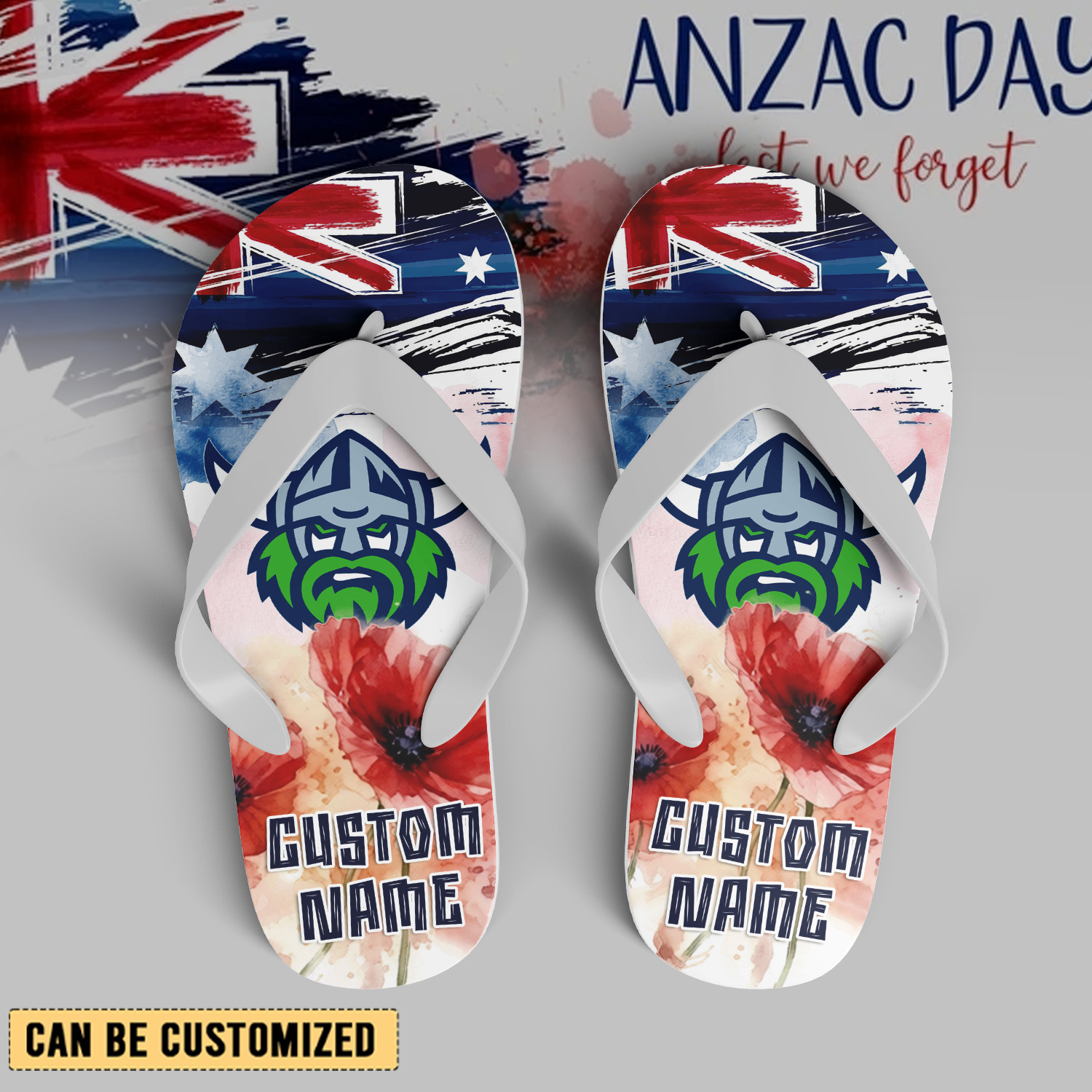 Auspiritmerch Canberra Raiders x Anzac Day Personalized Flip Flops Gift For Fans