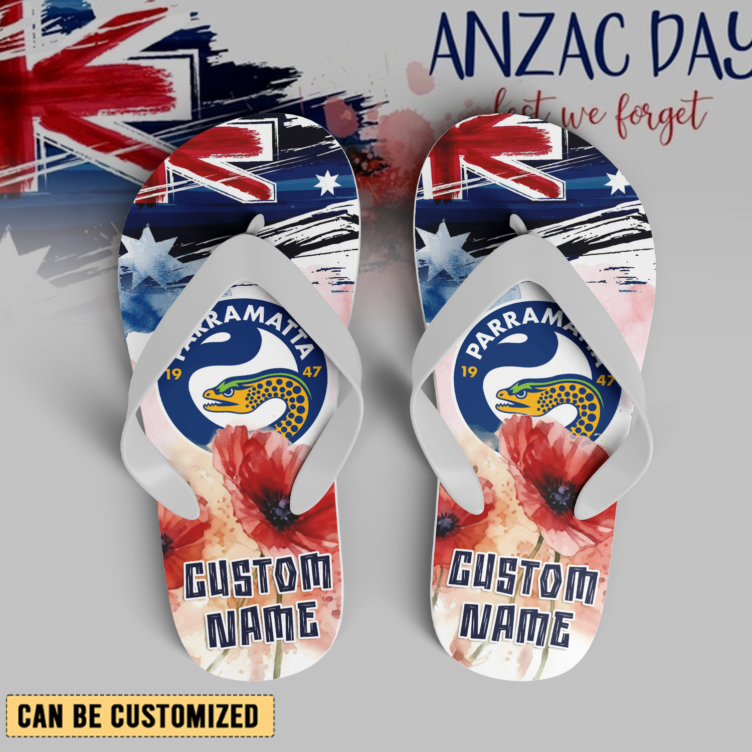 Auspiritmerch Parramatta Eels x Anzac Day Personalized Flip Flops Gift For Fans