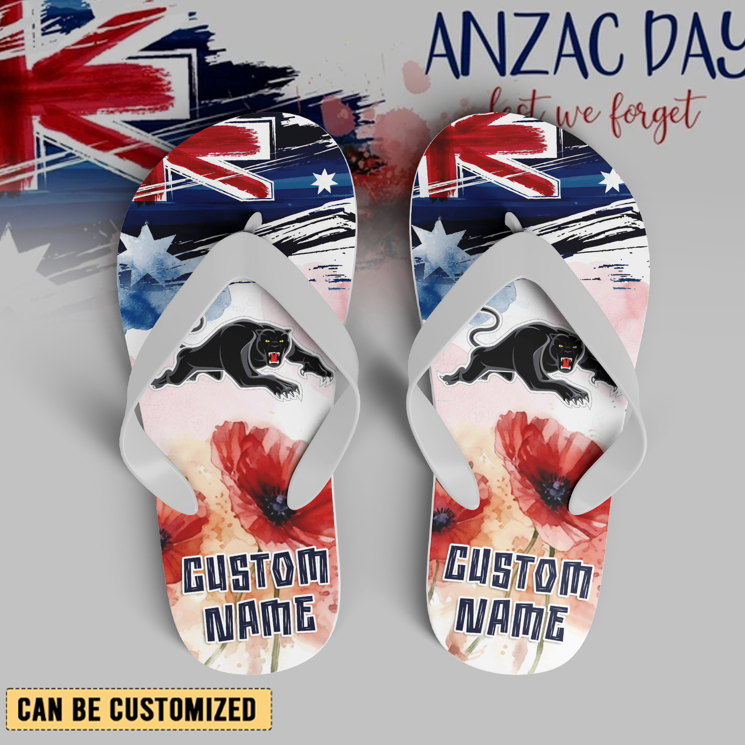 Auspiritmerch Penrith Panthers x Anzac Day Personalized Flip Flops Gift For Fans