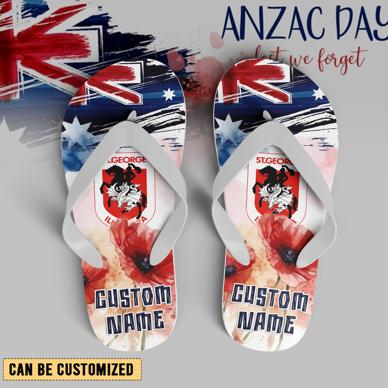 Auspiritmerch St. George Illawarra Dragons x Anzac Day Personalized Flip Flops Gift For Fans