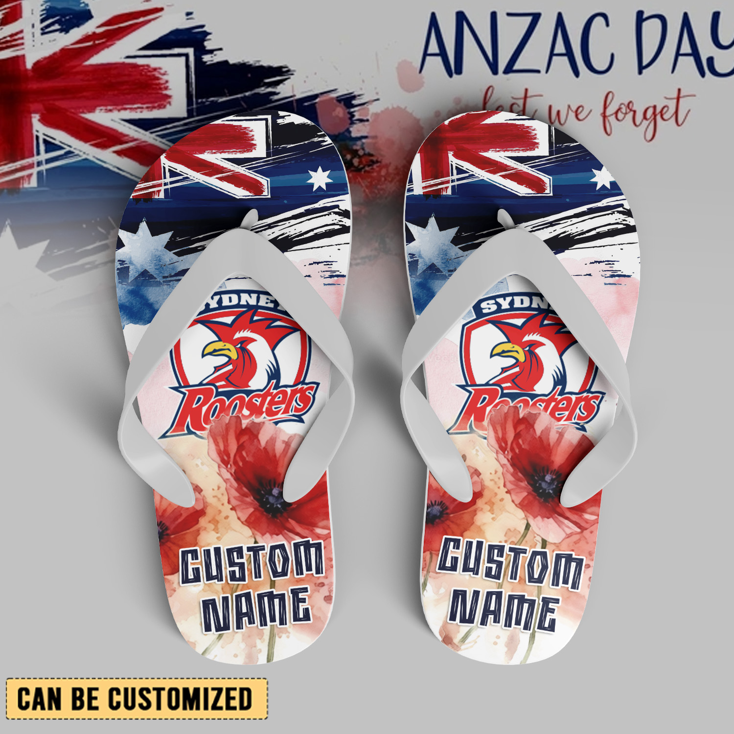 Auspiritmerch Sydney Roosters x Anzac Day Personalized Flip Flops Gift For Fans