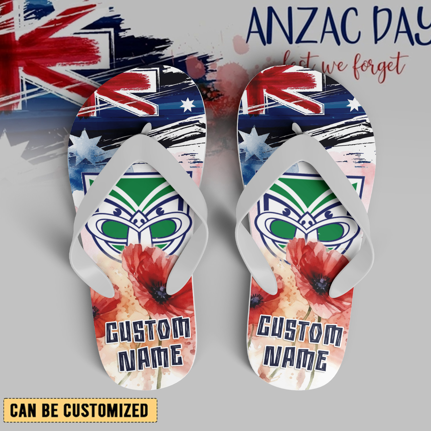 Auspiritmerch New Zealand Warriors x Anzac Day Personalized Flip Flops Gift For Fans