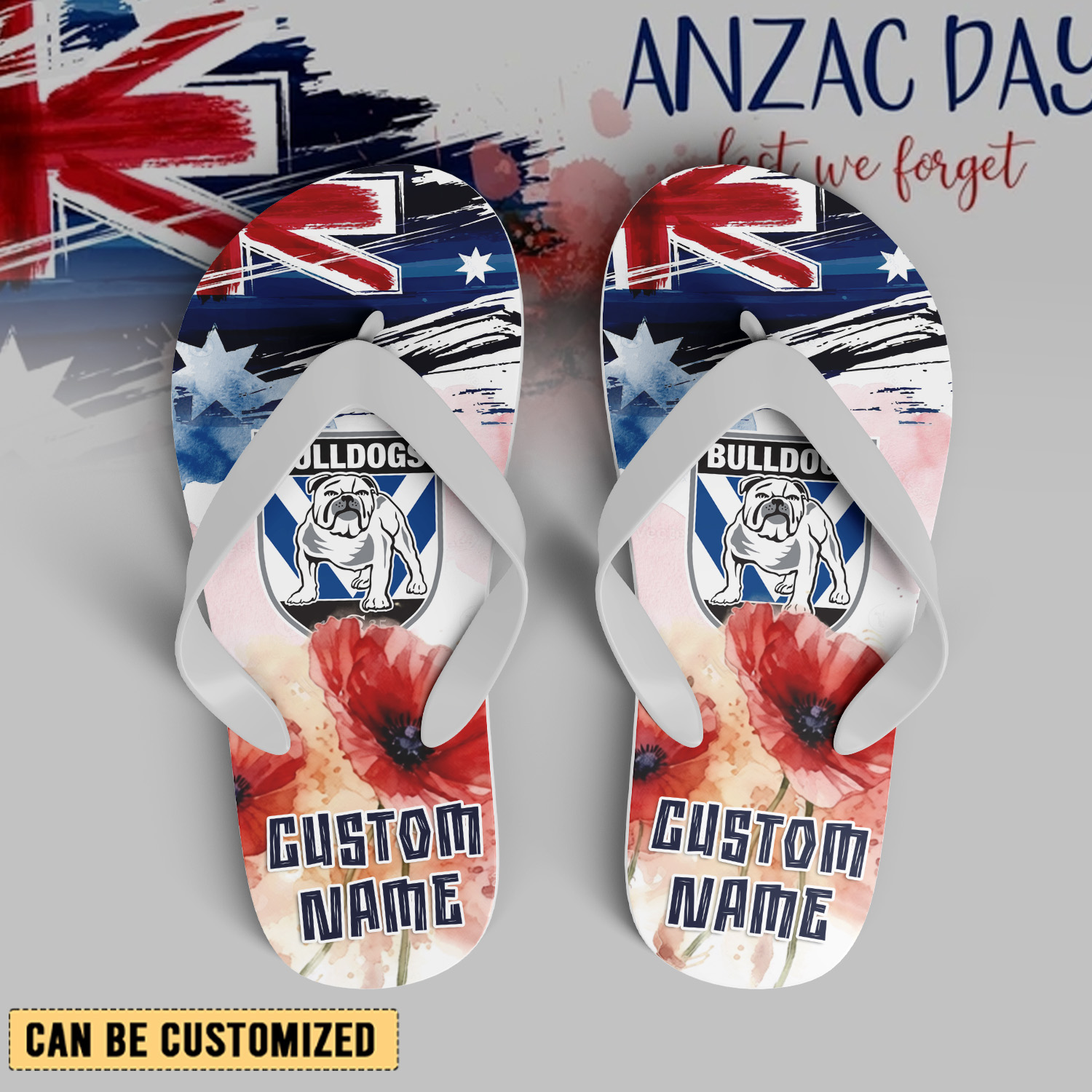 Auspiritmerch Canterbury-Bankstown Bulldogs x Anzac Day Personalized Flip Flops Gift For Fans