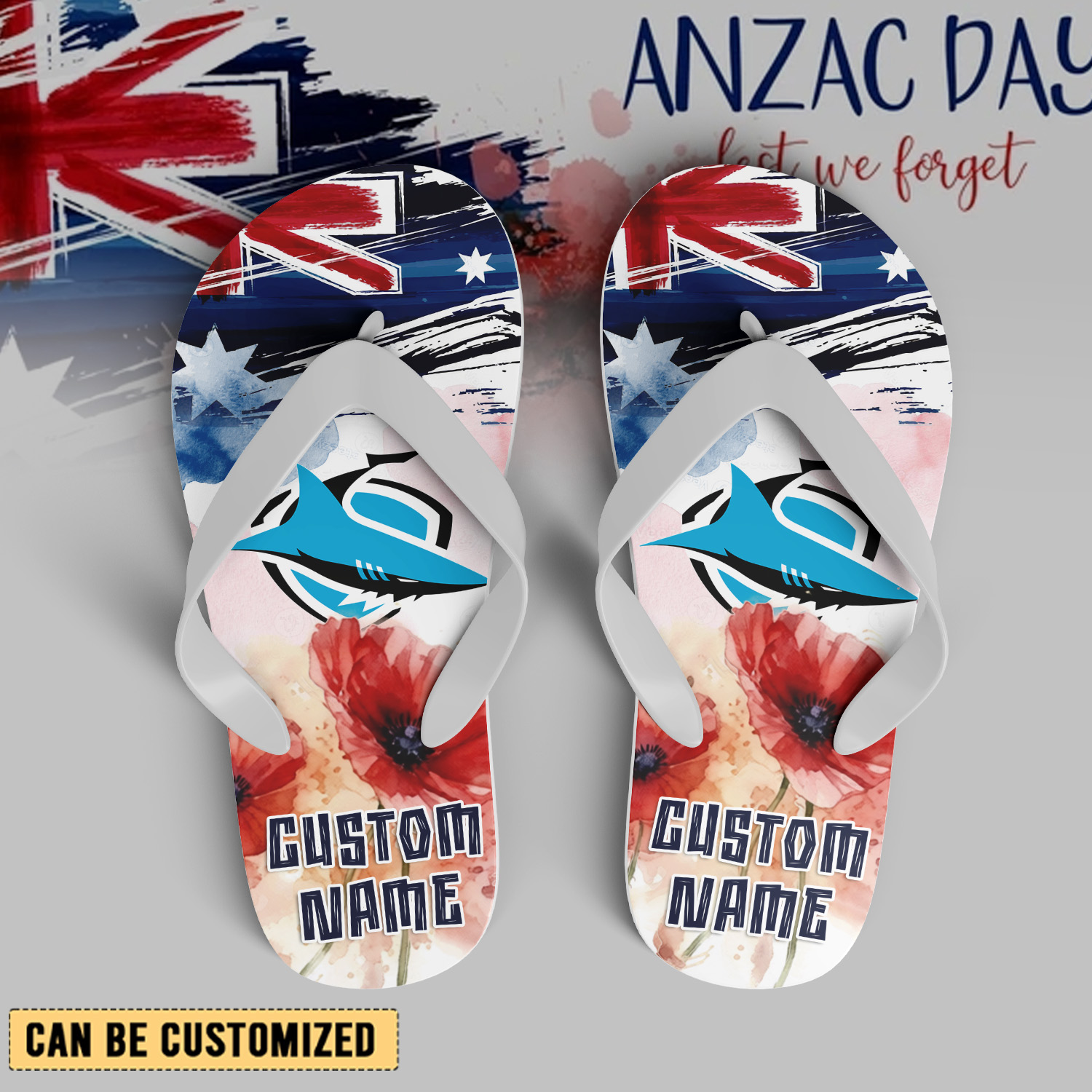 Auspiritmerch Cronulla-Sutherland Sharks x Anzac Day Personalized Flip Flops Gift For Fans
