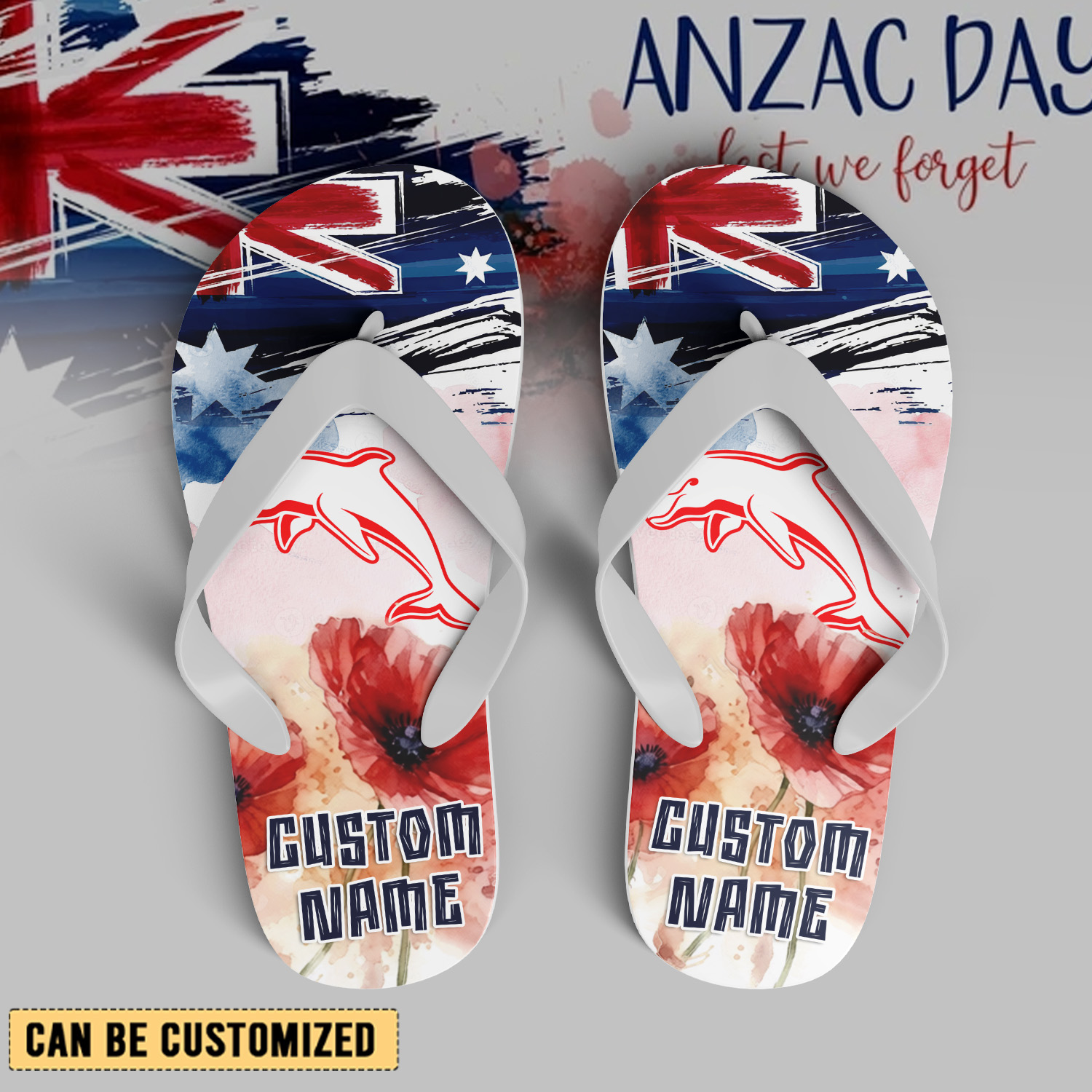 Auspiritmerch Dolphins x Anzac Day Personalized Flip Flops Gift For Fans