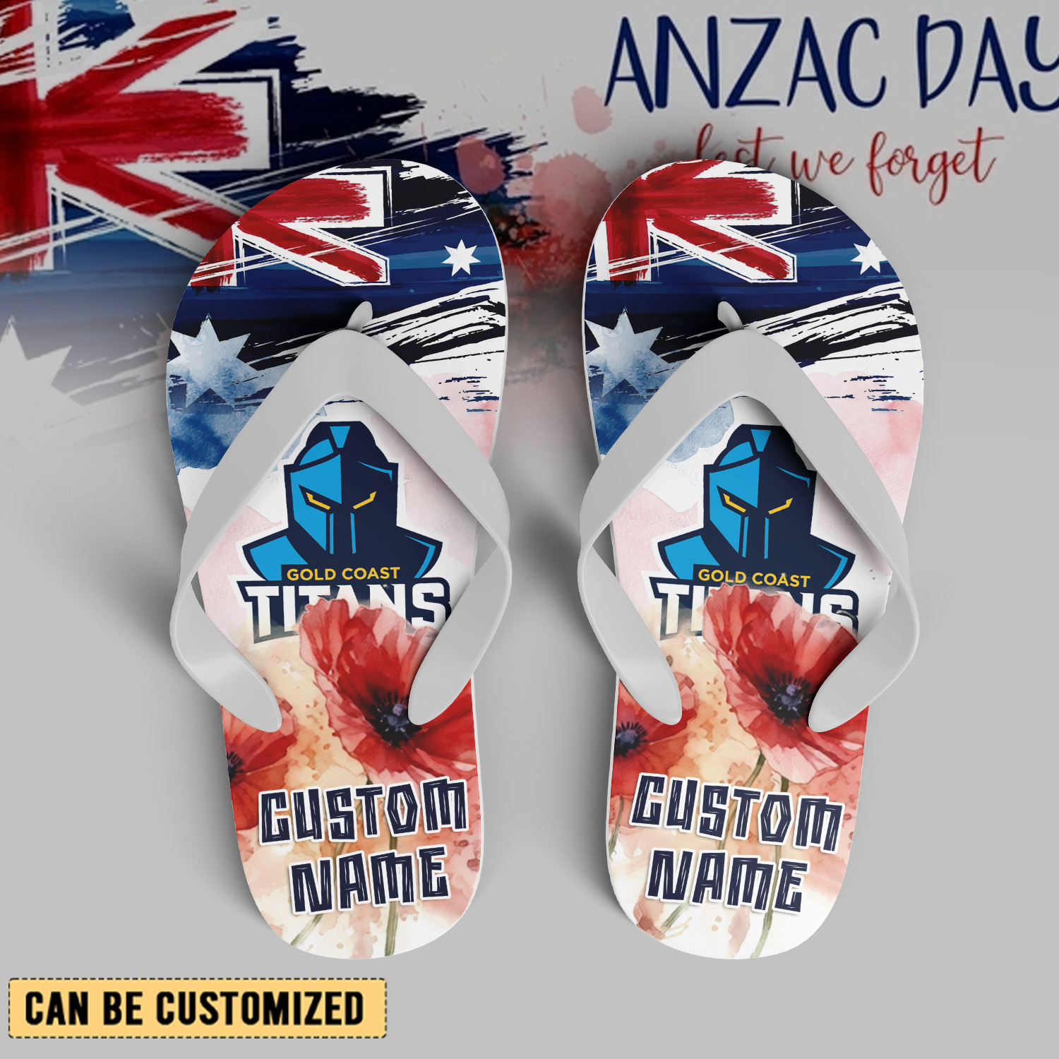Auspiritmerch Gold Coast Titans x Anzac Day Personalized Flip Flops Gift For Fans