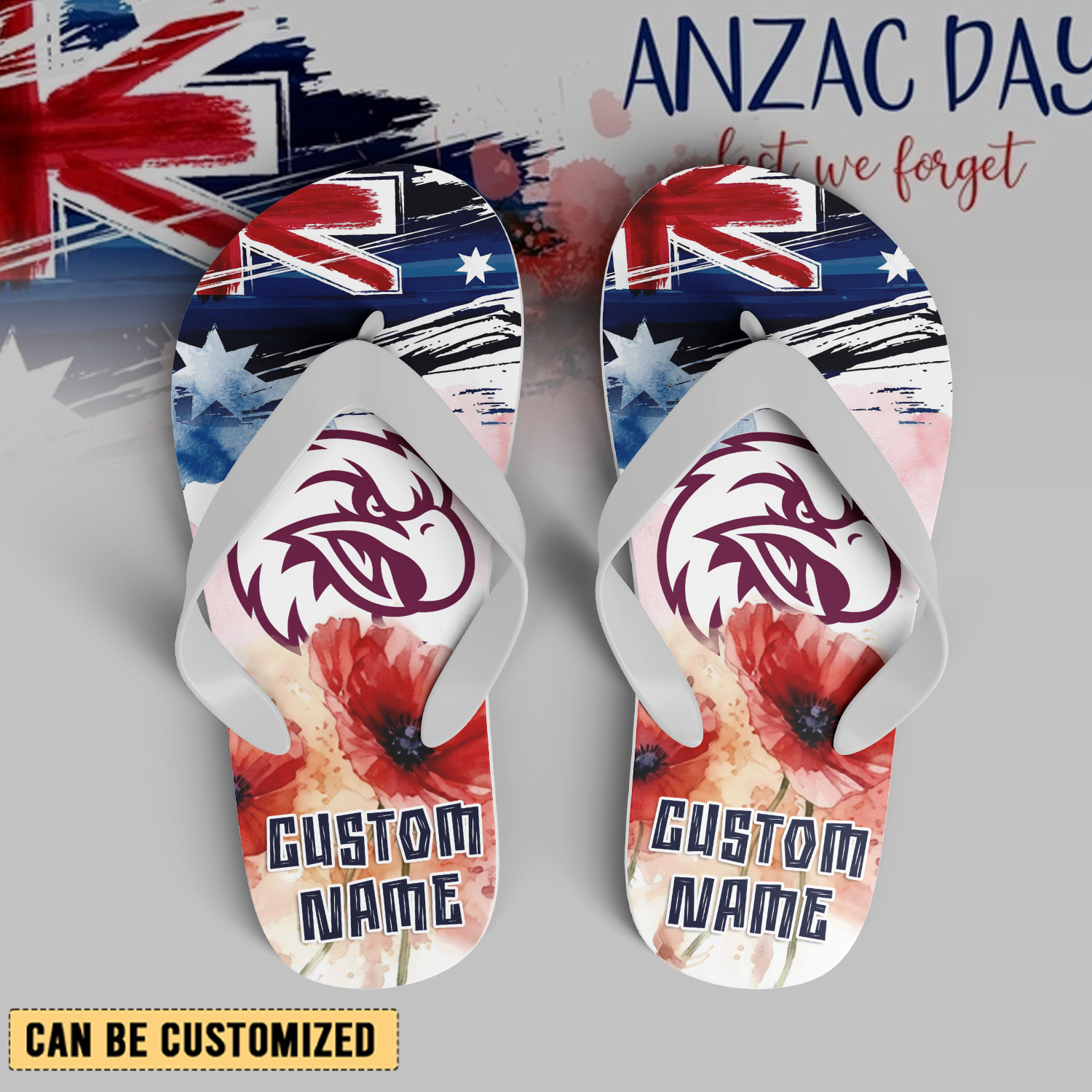 Auspiritmerch Manly Warringah Sea Eagles x Anzac Day Personalized Flip Flops Gift For Fans