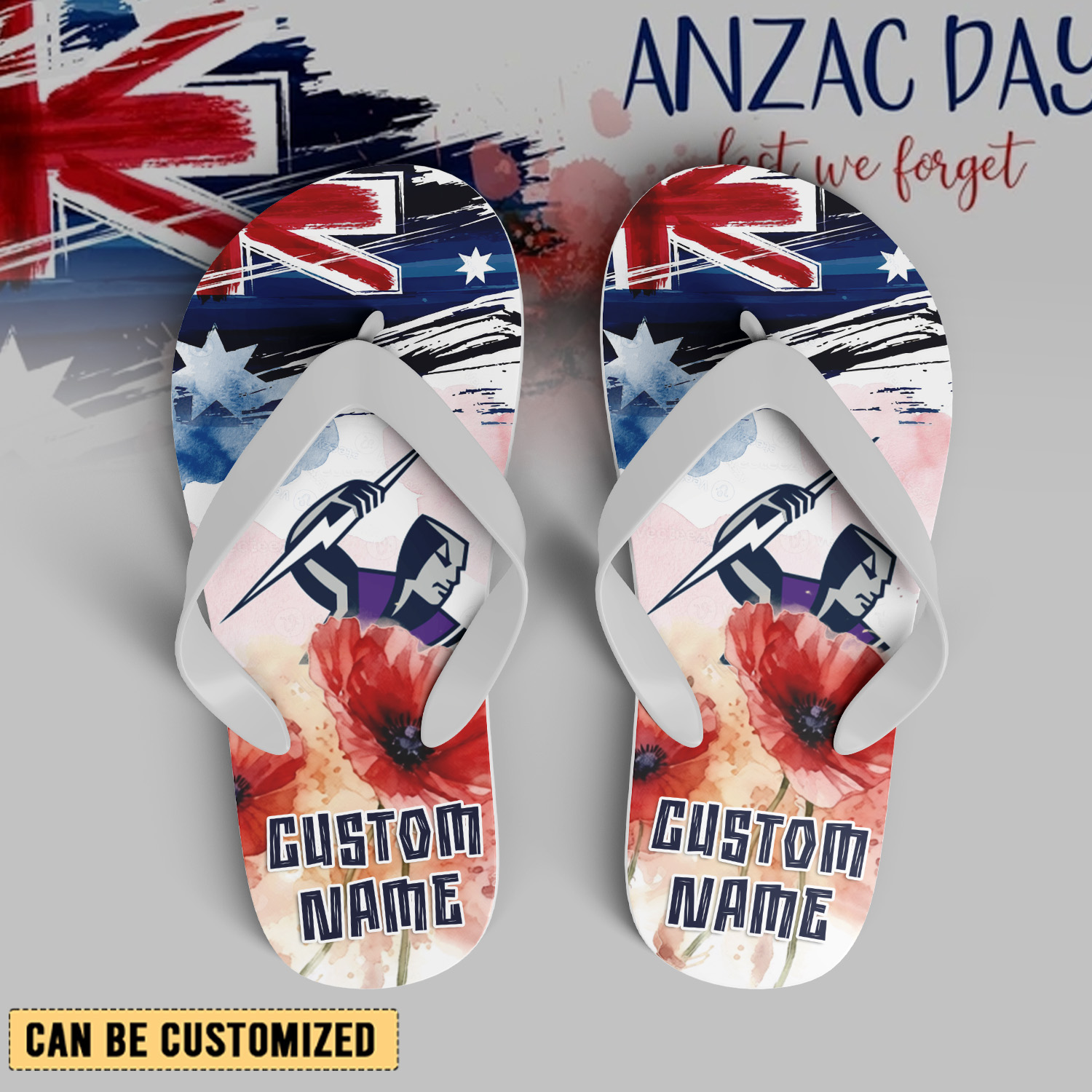 Auspiritmerch Melbourne Storm x Anzac Day Personalized Flip Flops Gift For Fans