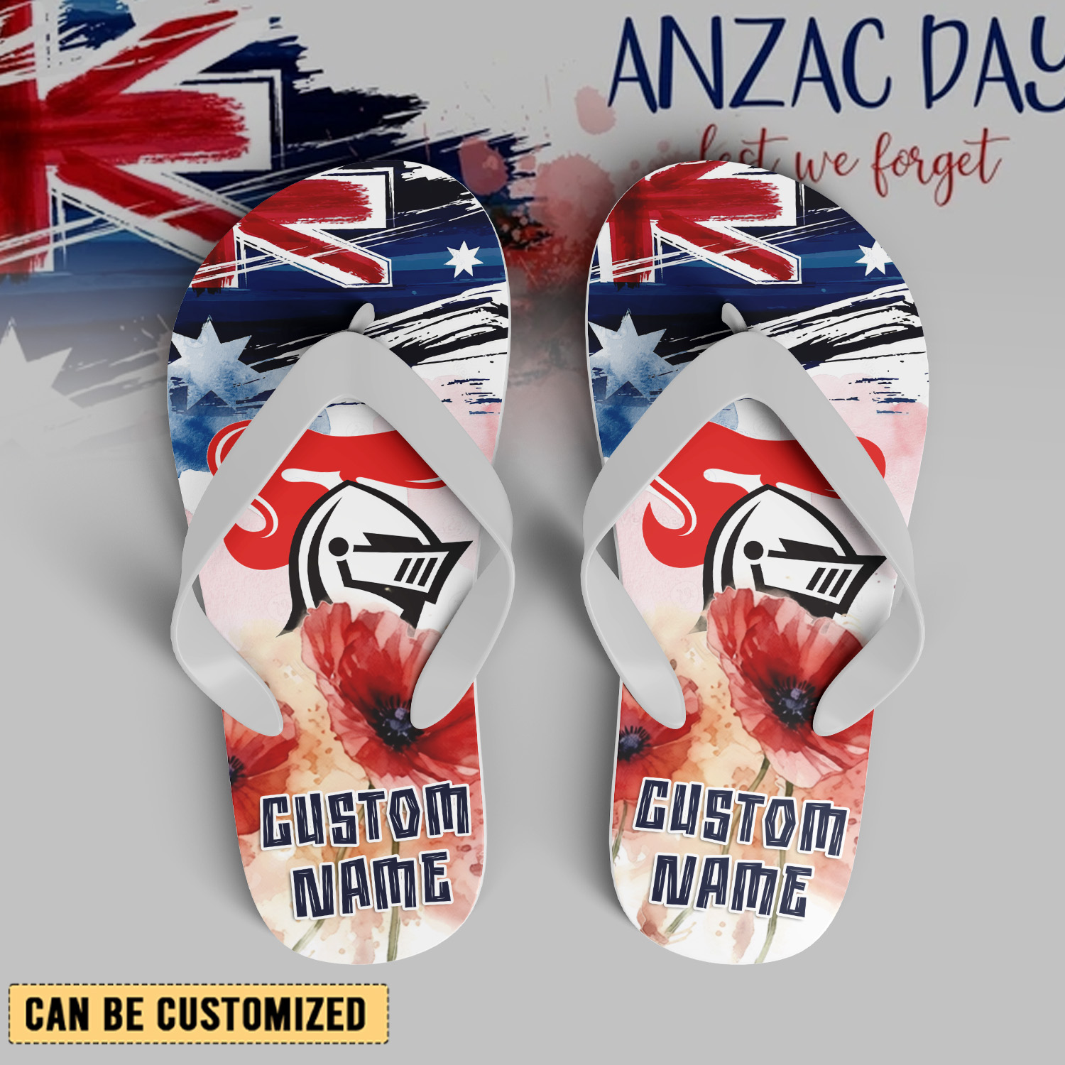 Auspiritmerch Newcastle Knights x Anzac Day Personalized Flip Flops Gift For Fans