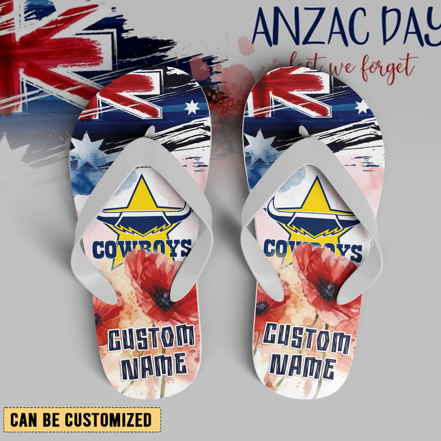 Auspiritmerch North Queensland Cowboys x Anzac Day Personalized Flip Flops Gift For Fans