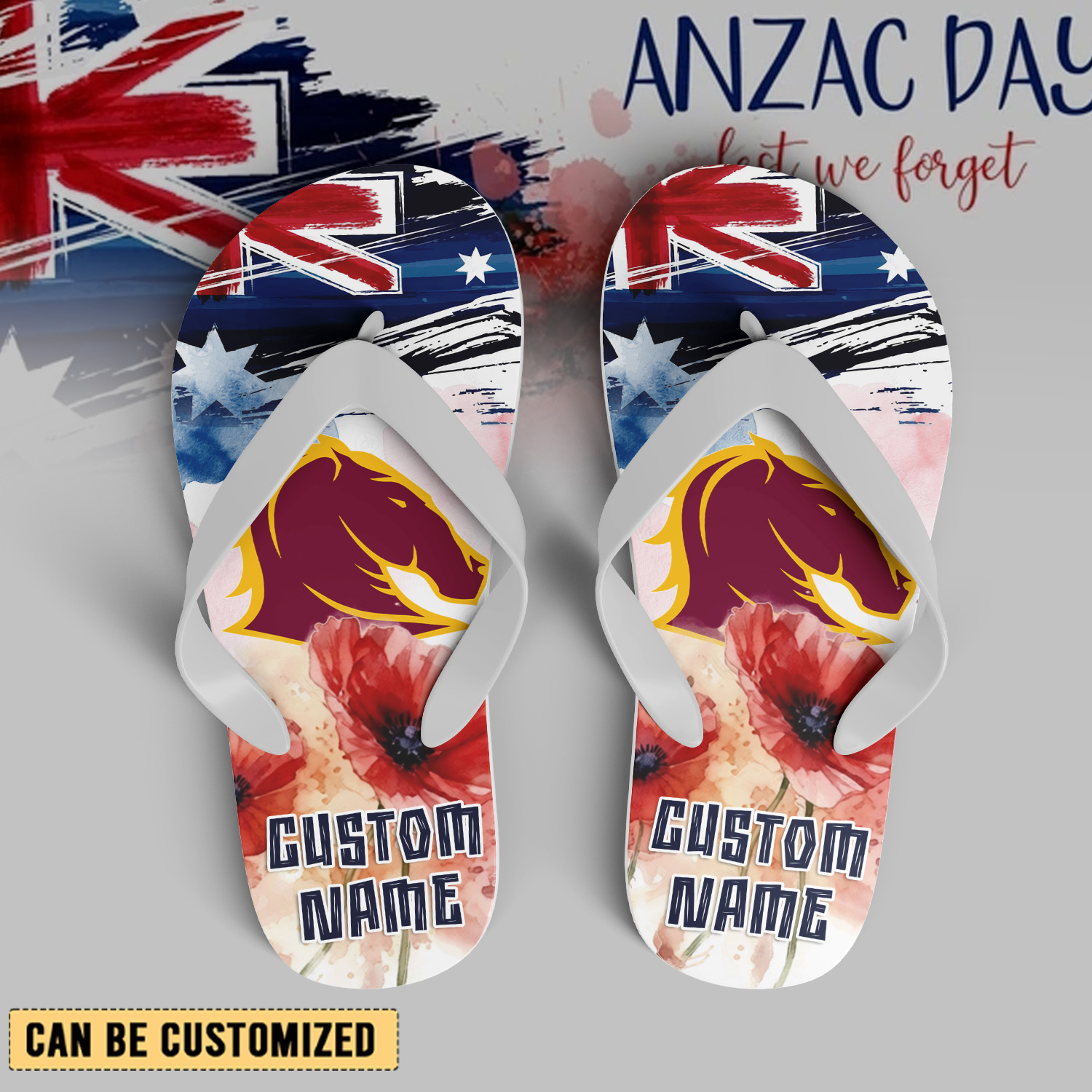 Auspiritmerch Brisbane Broncos x Anzac Day Personalized Flip Flops Gift For Fans