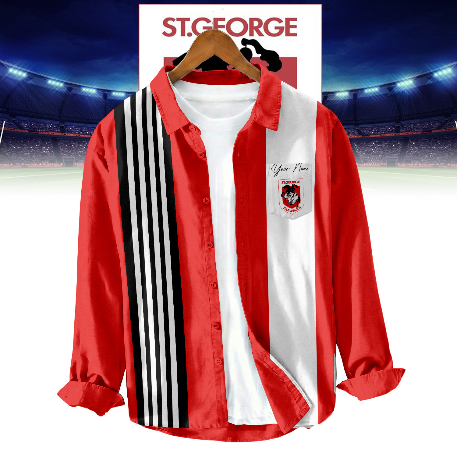 Auspiritmerch St. George Illawarra Dragons Personalized Button Down Shirt Gift For Fans