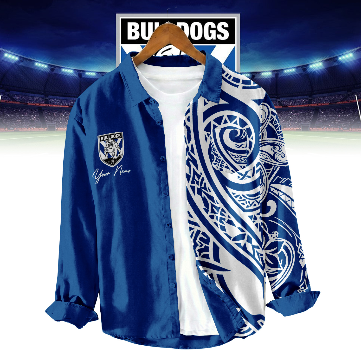 Auspiritmerch Canterbury-Bankstown Bulldogs Personalized Button Down Shirt Gift For Fans