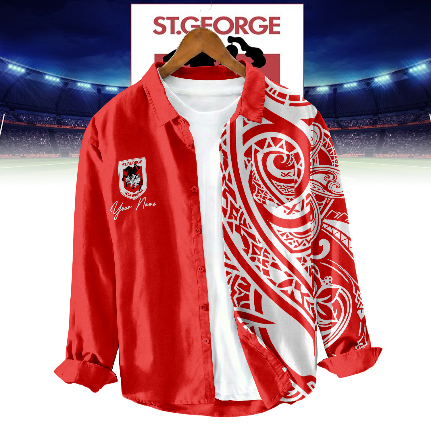 Auspiritmerch St. George Illawarra Dragons Personalized Button Down Shirt Gift For Fans
