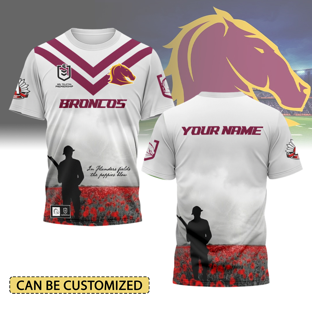Auspiritmerch Brisbane Broncos x Anzac Day Personalized T Shirt Gift For Fans