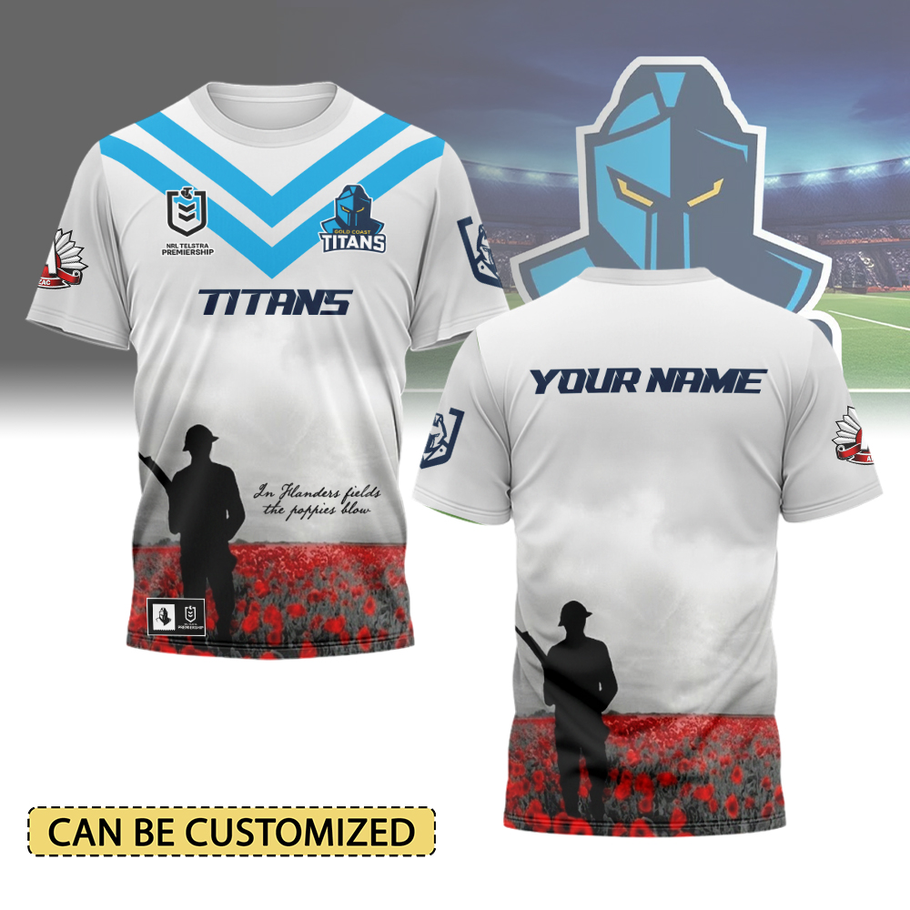 Auspiritmerch Gold Coast Titans x Anzac Day Personalized T Shirt Gift For Fans