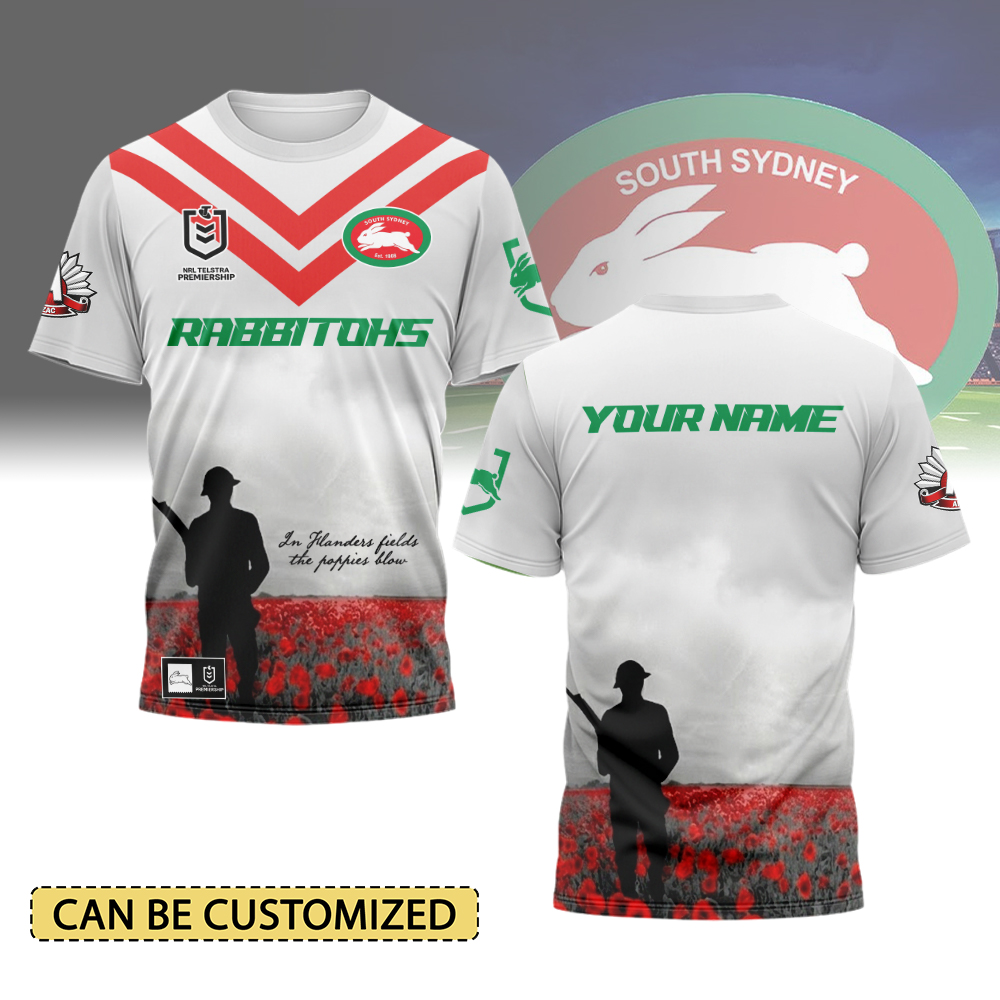 Auspiritmerch South Sydney Rabbitohs x Anzac Day Personalized T Shirt Gift For Fans