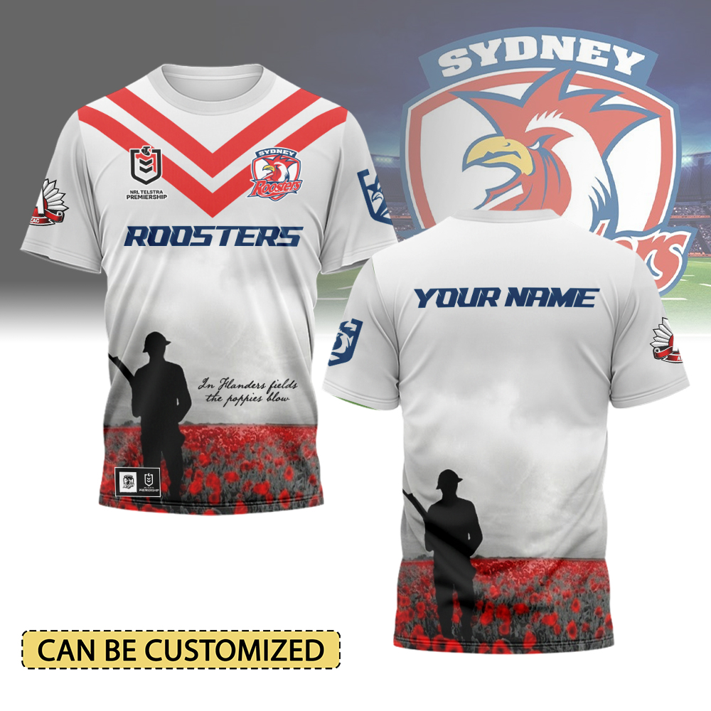 Auspiritmerch Sydney Roosters x Anzac Day Personalized T Shirt Gift For Fans
