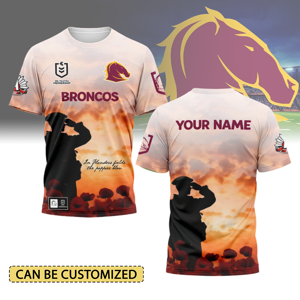 Auspiritmerch Brisbane Broncos x Anzac Day Personalized T Shirt Gift For Fans