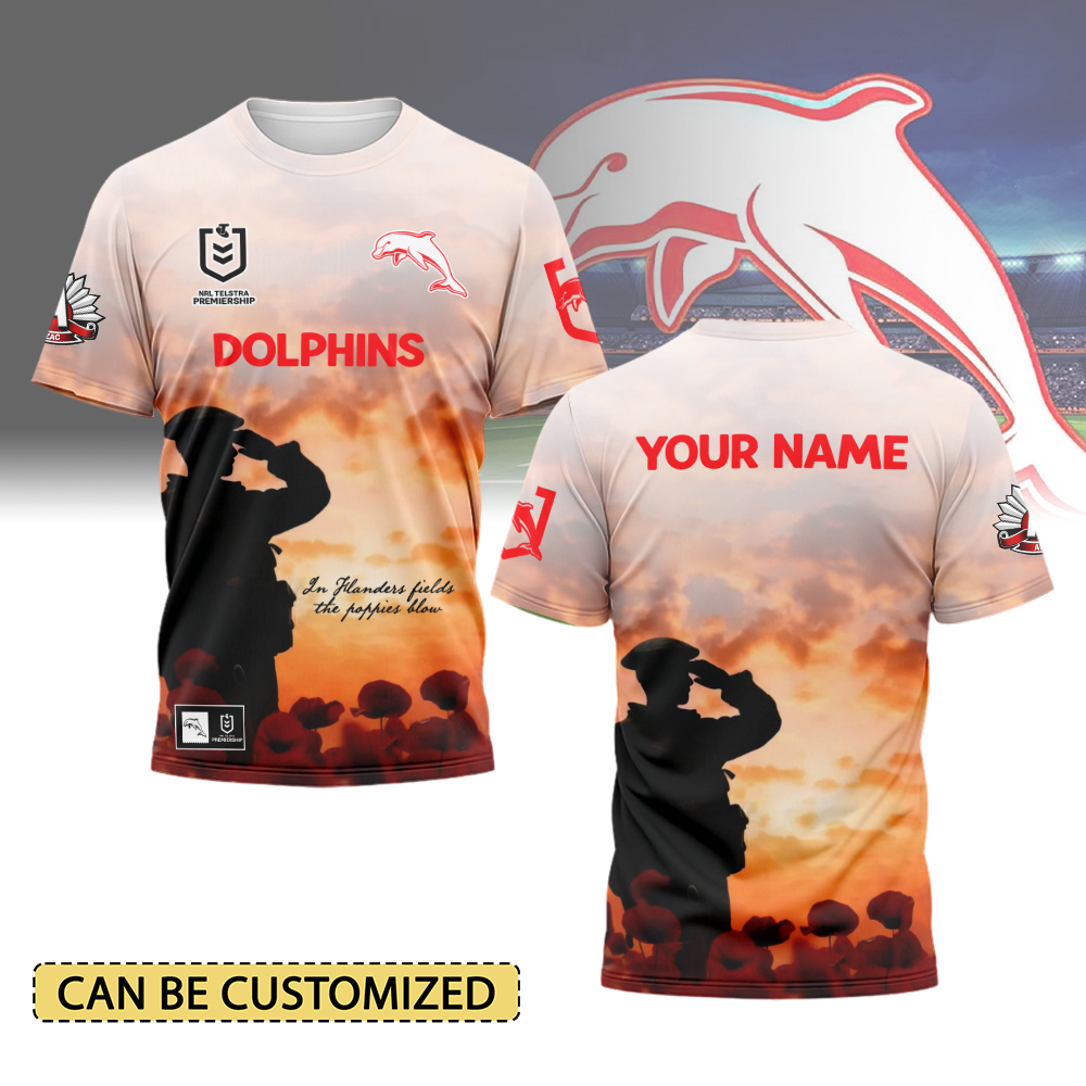 Auspiritmerch Dolphins x Anzac Day Personalized T Shirt Gift For Fans