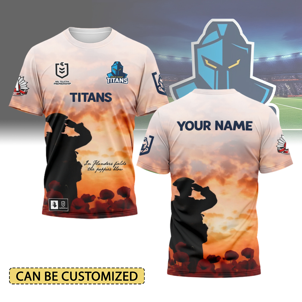 Auspiritmerch Gold Coast Titans x Anzac Day Personalized T Shirt Gift For Fans