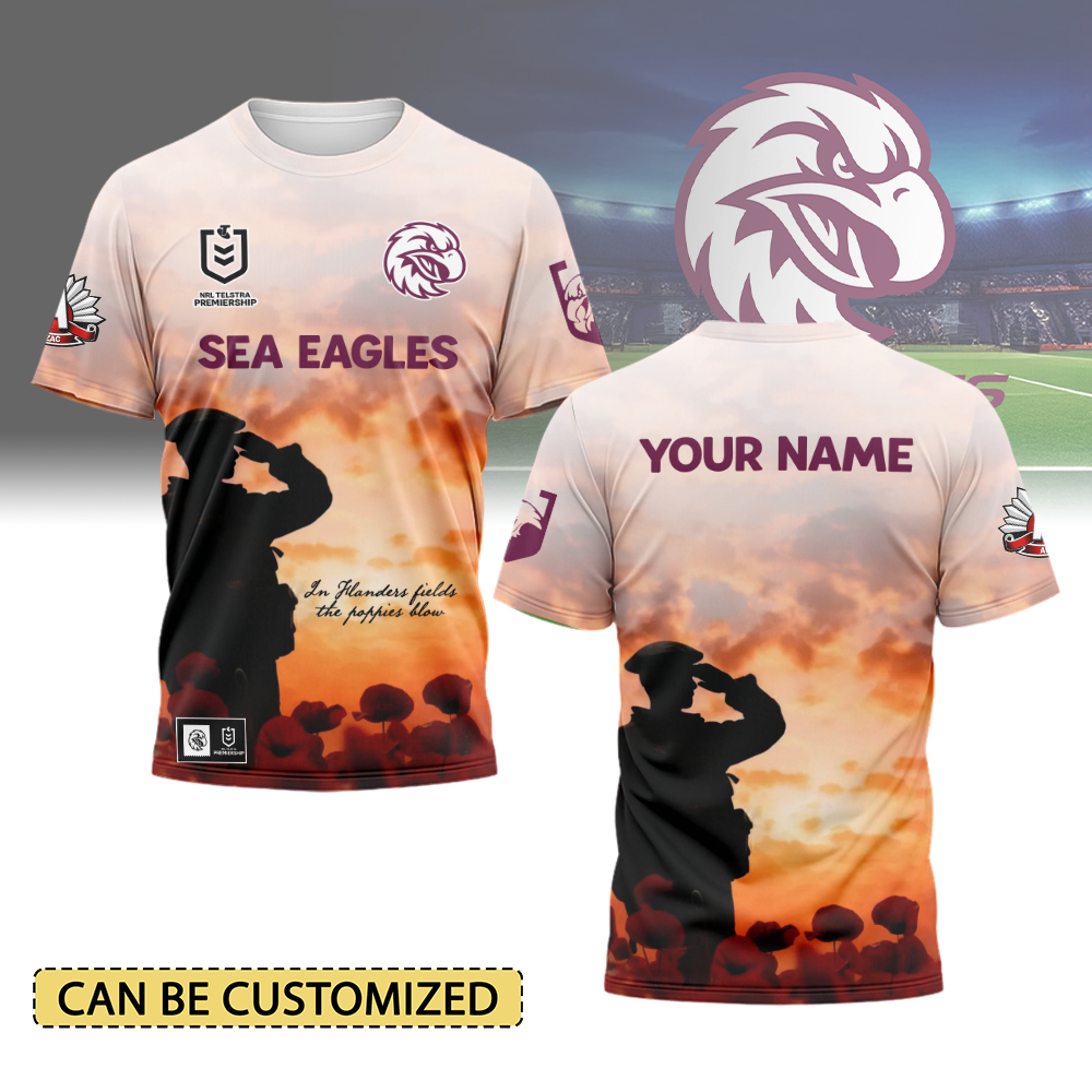 Auspiritmerch Manly Warringah Sea Eagles x Anzac Day Personalized T Shirt Gift For Fans