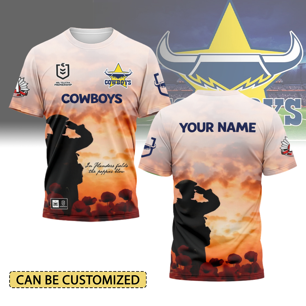 Auspiritmerch North Queensland Cowboys x Anzac Day Personalized T Shirt Gift For Fans