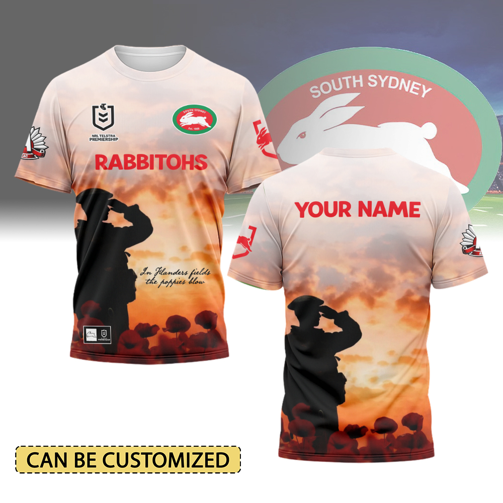 Auspiritmerch South Sydney Rabbitohs x Anzac Day Personalized T Shirt Gift For Fans