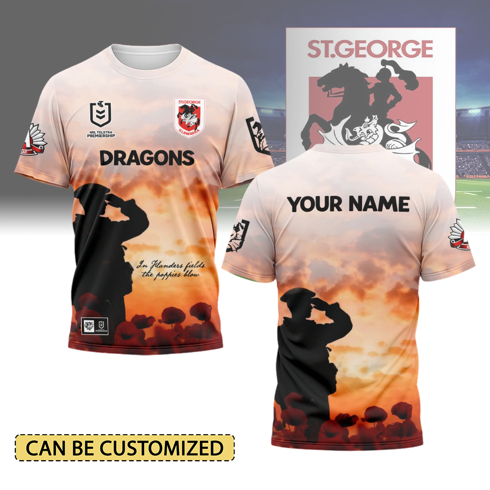 Auspiritmerch St. George Illawarra Dragons x Anzac Day Personalized T Shirt Gift For Fans