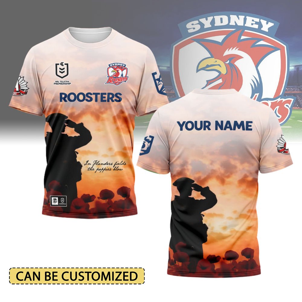 Auspiritmerch Sydney Roosters x Anzac Day Personalized T Shirt Gift For Fans