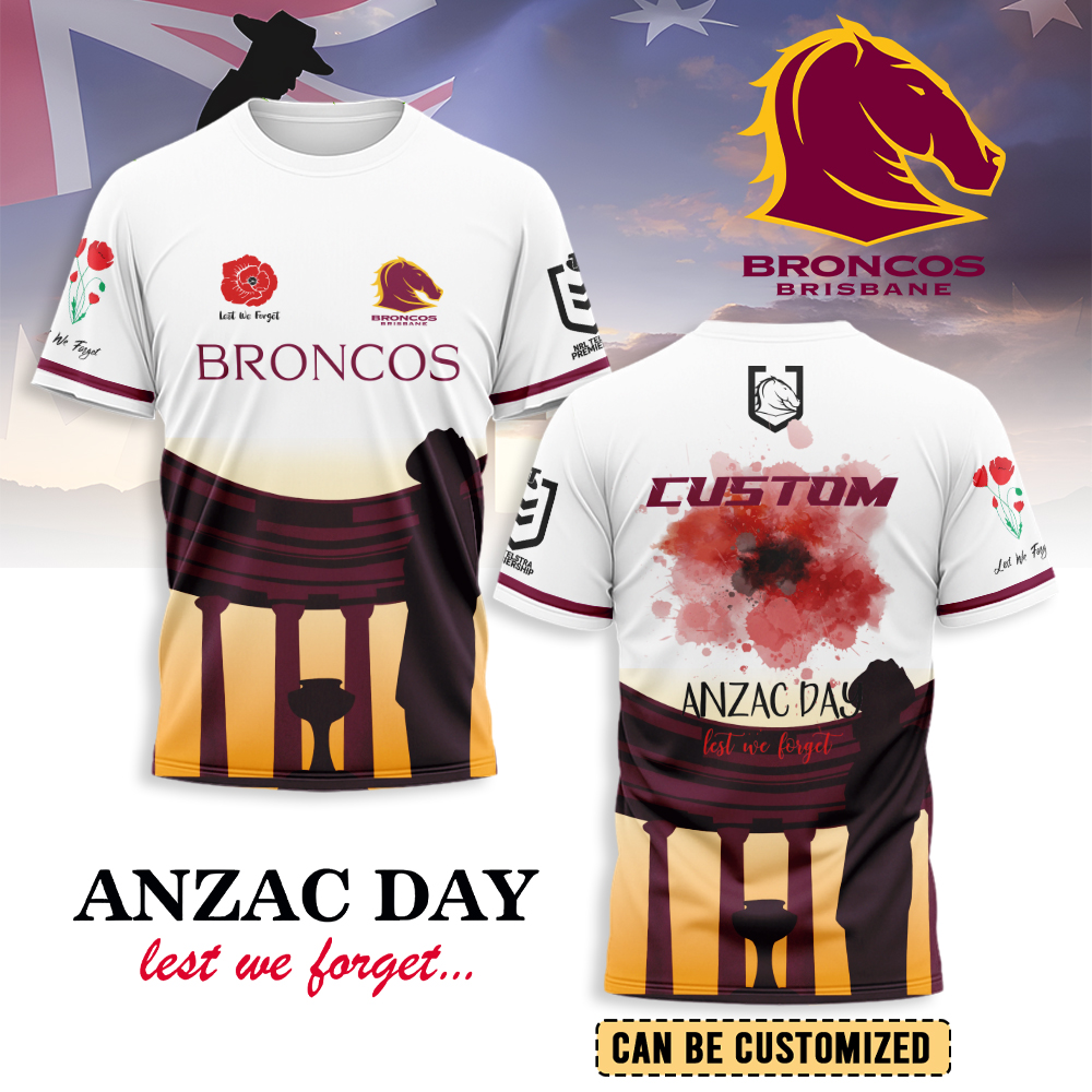 Auspiritmerch Brisbane Broncos x Anzac Day Personalized T Shirt Gift For Fans