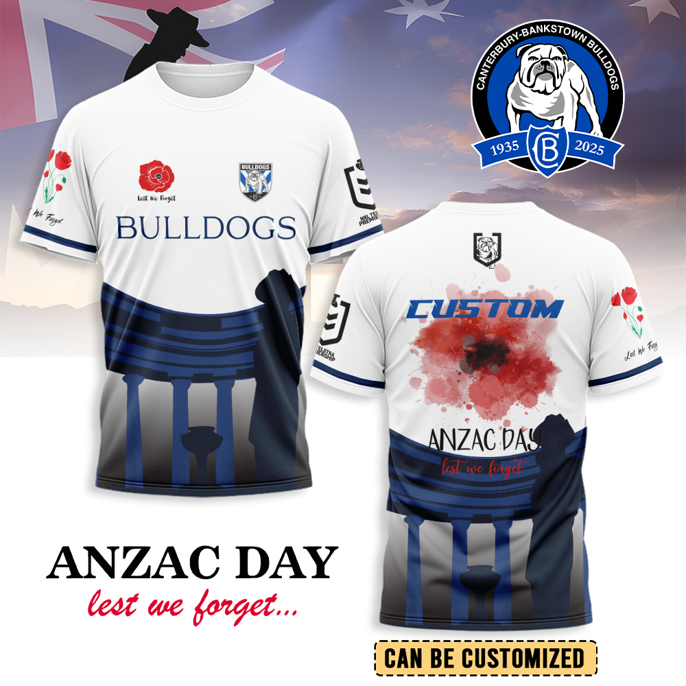 Auspiritmerch Canterbury-Bankstown Bulldogs x Anzac Day Personalized T Shirt Gift For Fans