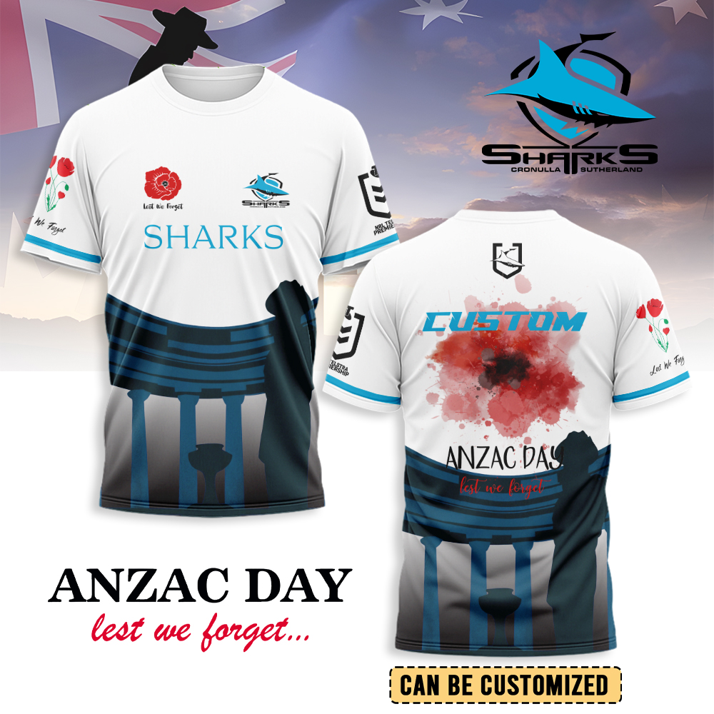 Auspiritmerch Cronulla-Sutherland Sharks x Anzac Day Personalized T Shirt Gift For Fans