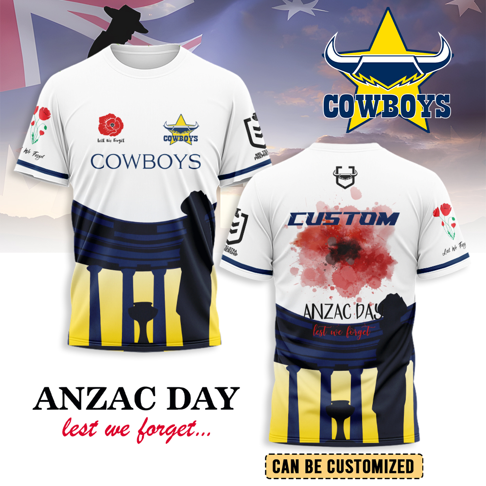 Auspiritmerch North Queensland Cowboys x Anzac Day Personalized T Shirt Gift For Fans