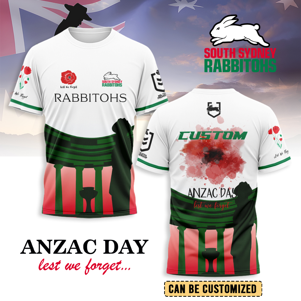 Auspiritmerch South Sydney Rabbitohs x Anzac Day Personalized T Shirt Gift For Fans