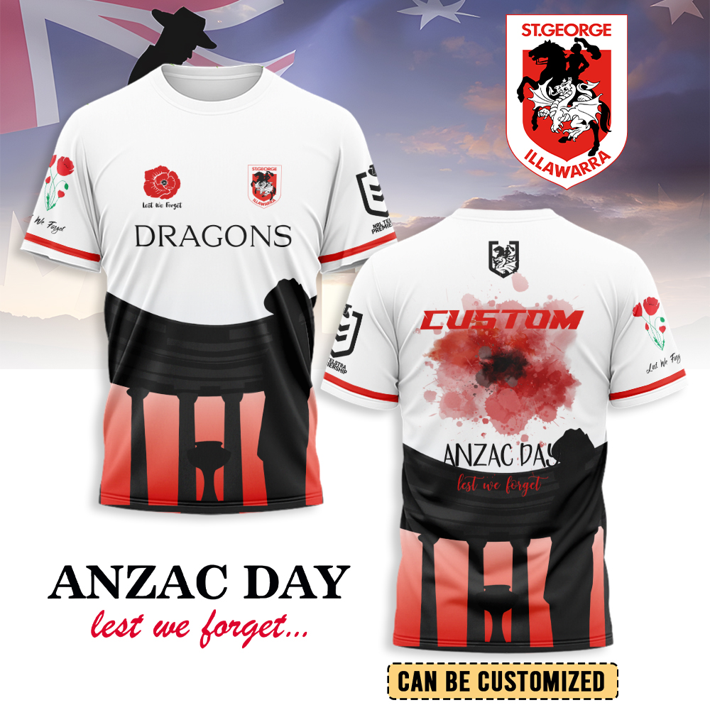 Auspiritmerch St. George Illawarra Dragons x Anzac Day Personalized T Shirt Gift For Fans