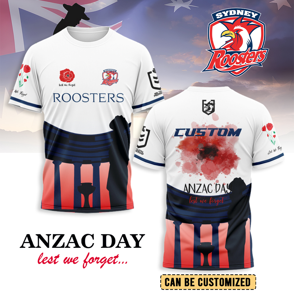 Auspiritmerch Sydney Roosters x Anzac Day Personalized T Shirt Gift For Fans