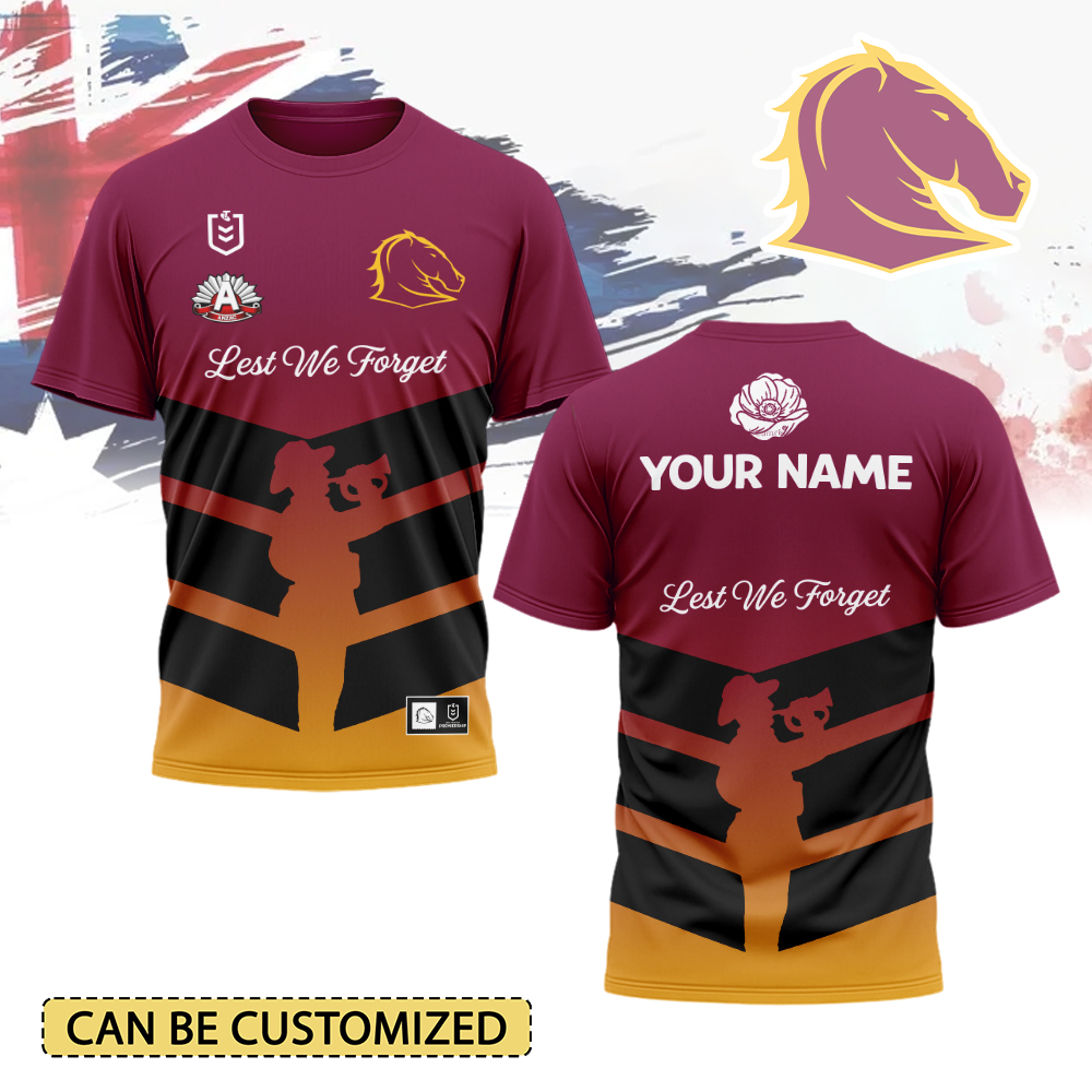 Auspiritmerch Brisbane Broncos x Anzac Day Personalized T Shirt Gift For Fans