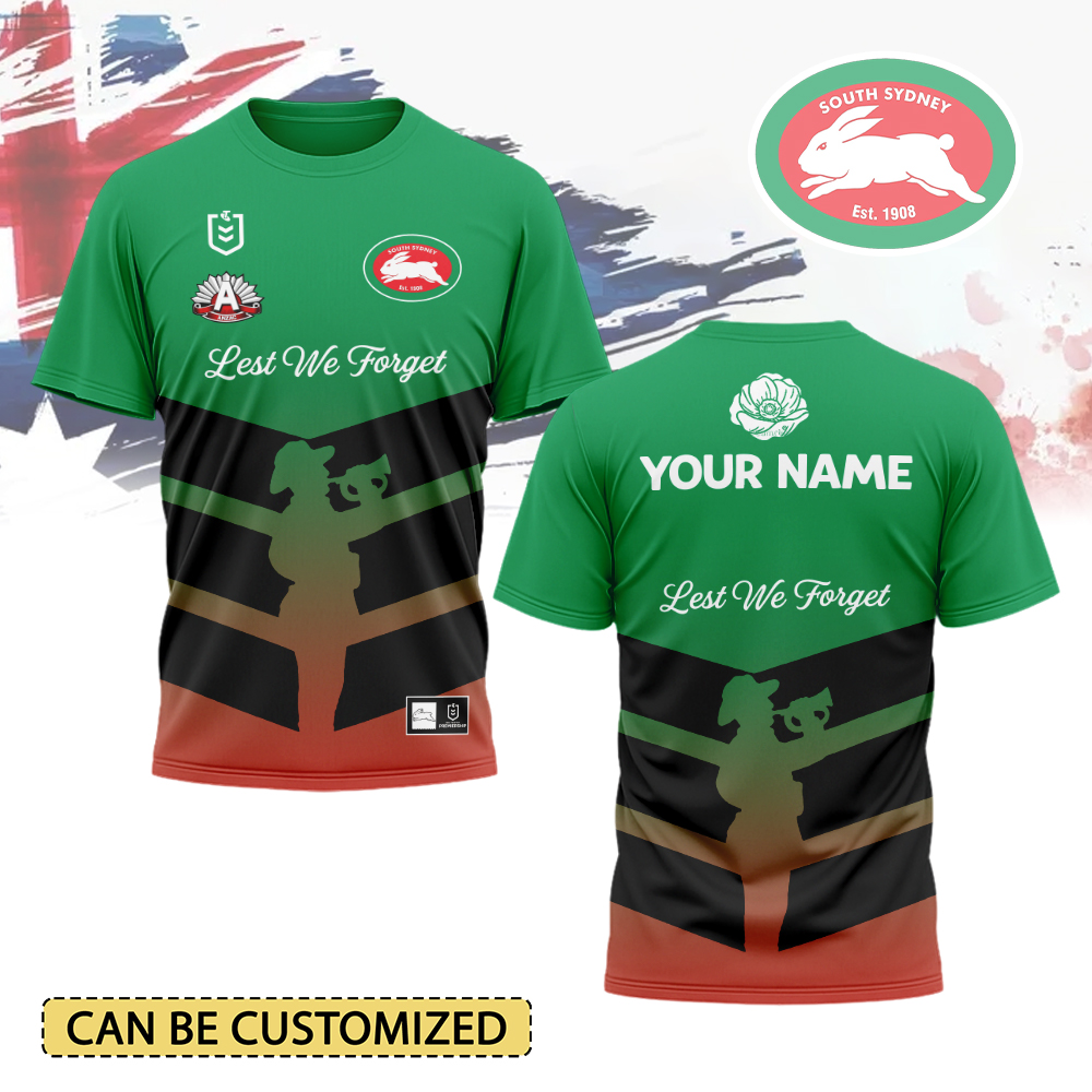 Auspiritmerch South Sydney Rabbitohs x Anzac Day Personalized T Shirt Gift For Fans