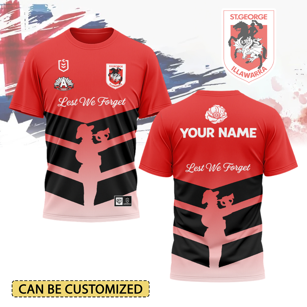 Auspiritmerch St. George Illawarra Dragons x Anzac Day Personalized T Shirt Gift For Fans