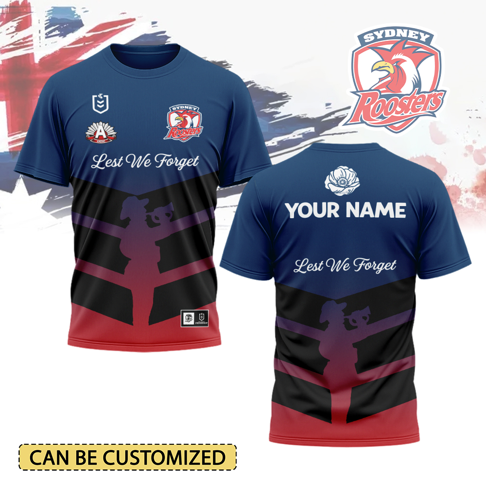 Auspiritmerch Sydney Roosters x Anzac Day Personalized T Shirt Gift For Fans