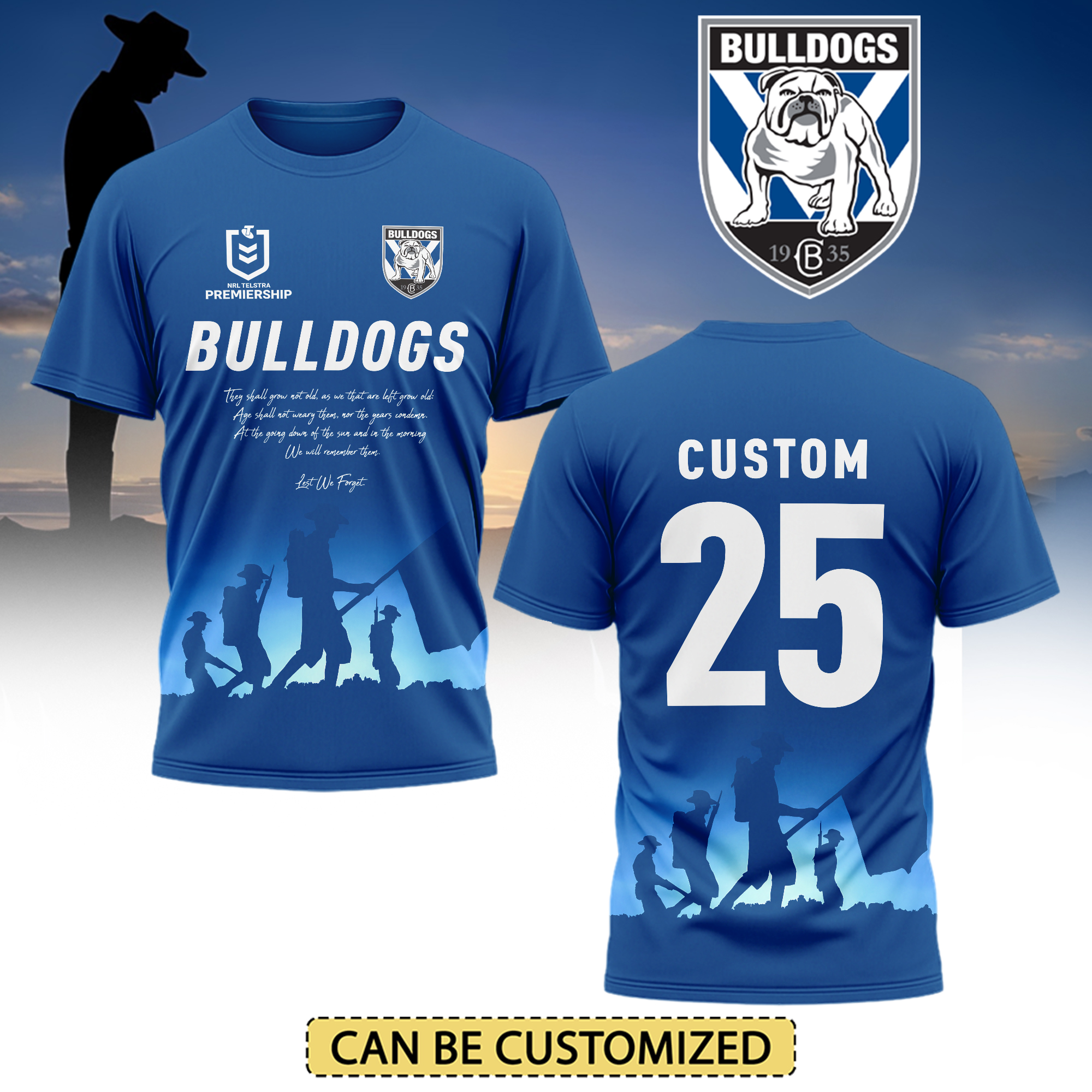 Auspiritmerch Canterbury-Bankstown Bulldogs x Anzac Day Personalized T Shirt Gift For Fans