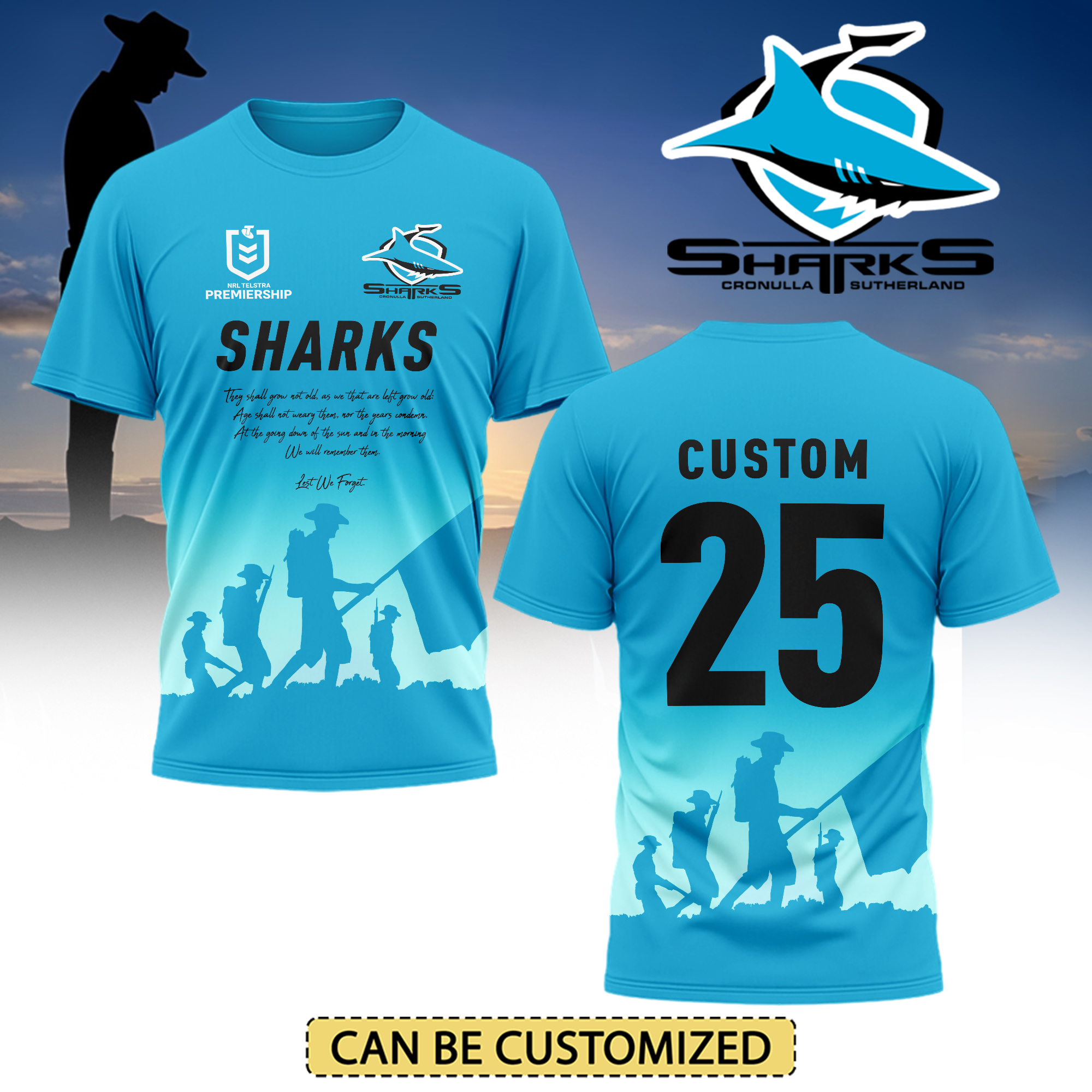 Auspiritmerch Cronulla-Sutherland Sharks x Anzac Day Personalized T Shirt Gift For Fans
