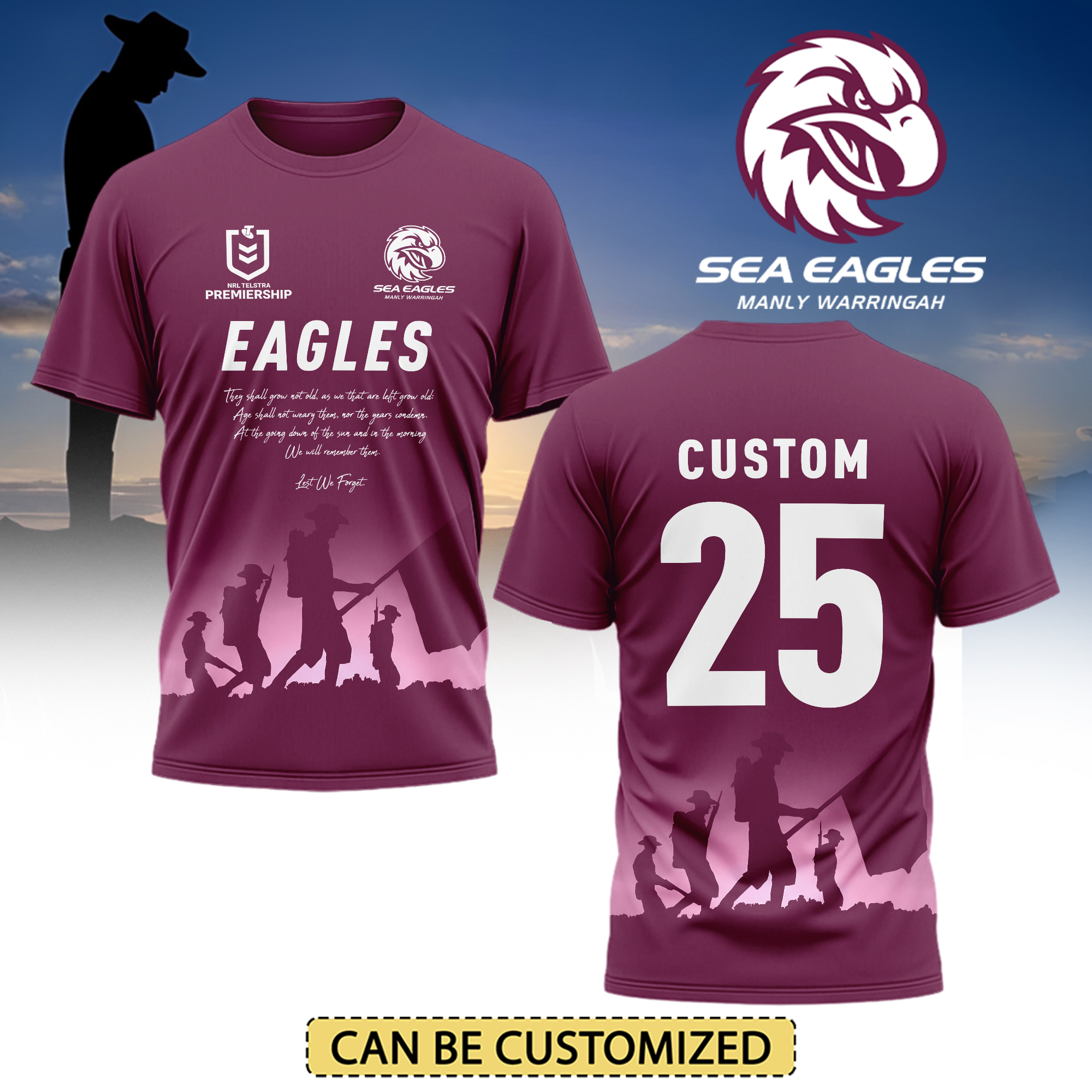 Auspiritmerch Manly Warringah Sea Eagles x Anzac Day Personalized T Shirt Gift For Fans